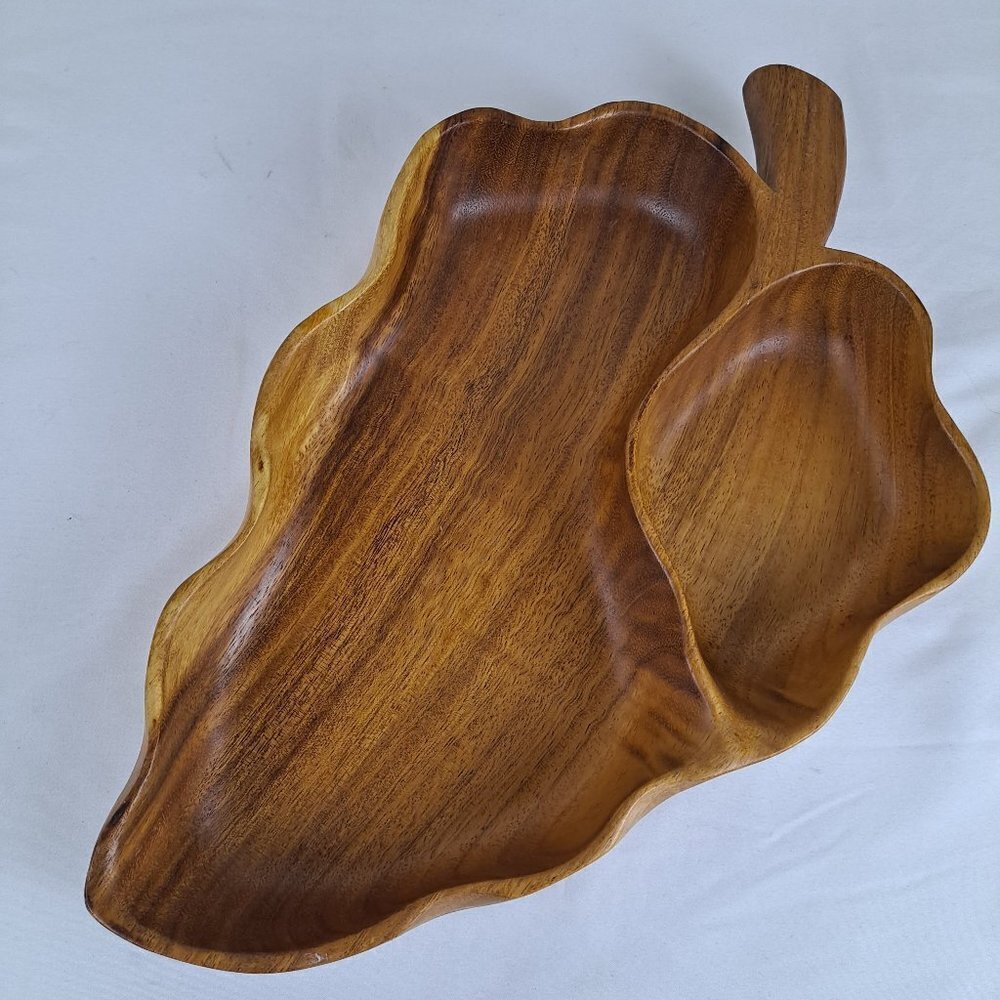 Vintage Monkey Pod Wood Leaf Serving Bowl Made In The Philippines